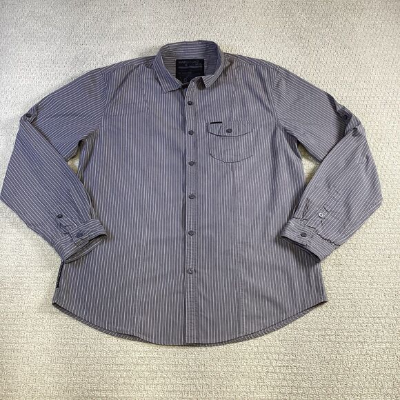 Marc Ecko Cut & Sew Men's Gray Pinstripe Shirt Size L 30” Long - Picture 1 of 7